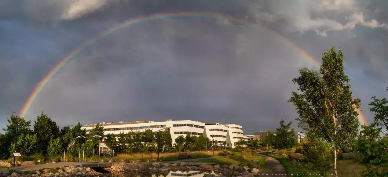 Tęcza nad budynkiem Wydziału Biologii