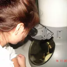14.11.2012 - dr Magdalena Narajczyk z Laboratorium Mikroskopii Elektronowej prowadzi zajęcia dla uczniów III LO w Gdańsku pt. "Świat wirusów, bakterii i komórek ludzkich w mikroskopie elektronowym" fot. Anna Osieczko