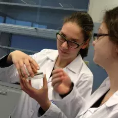 08.01.2013 - dr Iwona Mruk z Katedry Mikrobiologii prowadzi zajęcia pt. "Barwienie i obserwacja preparatów komórek bakteryjnych" dla uczniów II LO w Sopocie fot. Anna Helmin