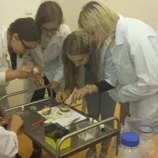 dr Małgorzata Kapusta z Katedry Cytologii i Embriologii Roślin prowadzi zajęcia pt. "Komórka roślinna w mikroskopie fluorescency