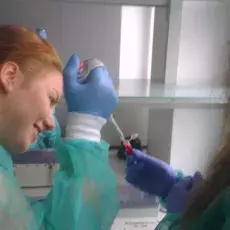 mgr Agnieszka Kaczmarczyk z Katedry Genetyki prowadzi zajęcia pt. "Bliskie spotkania z cząsteczką życia - izolacja DNA" dla uczn