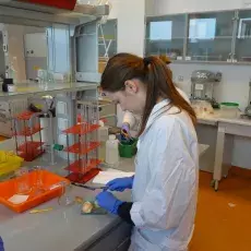 mgr Kamila Błażejewska z Katedry Fizjologii i Biotechnologii Roślin prowadzi zajęcia pt. "Zielona fabryka - jak roślina produkuj